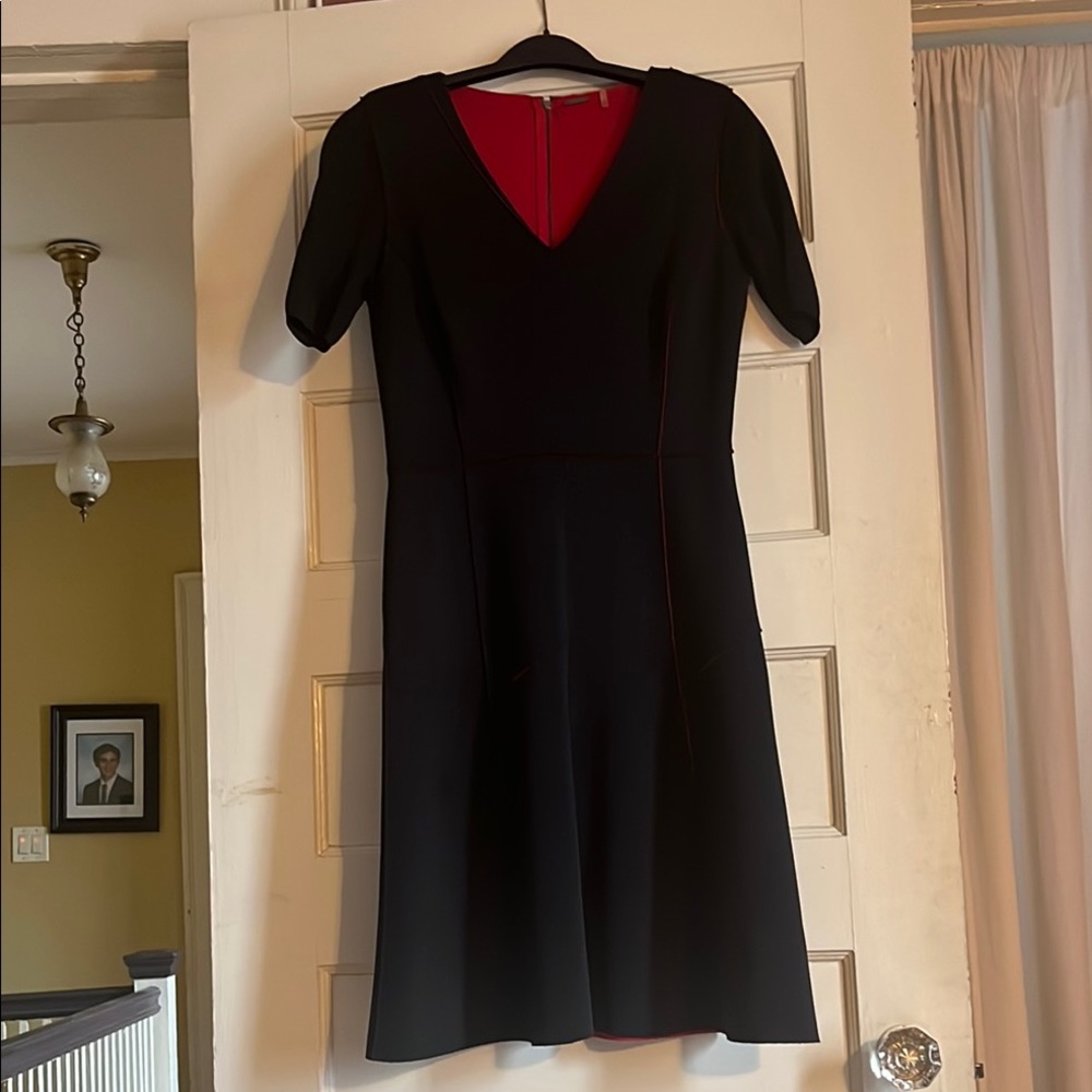 Tahari- Neoprene Black Dress - Red Lining and piping - size 6